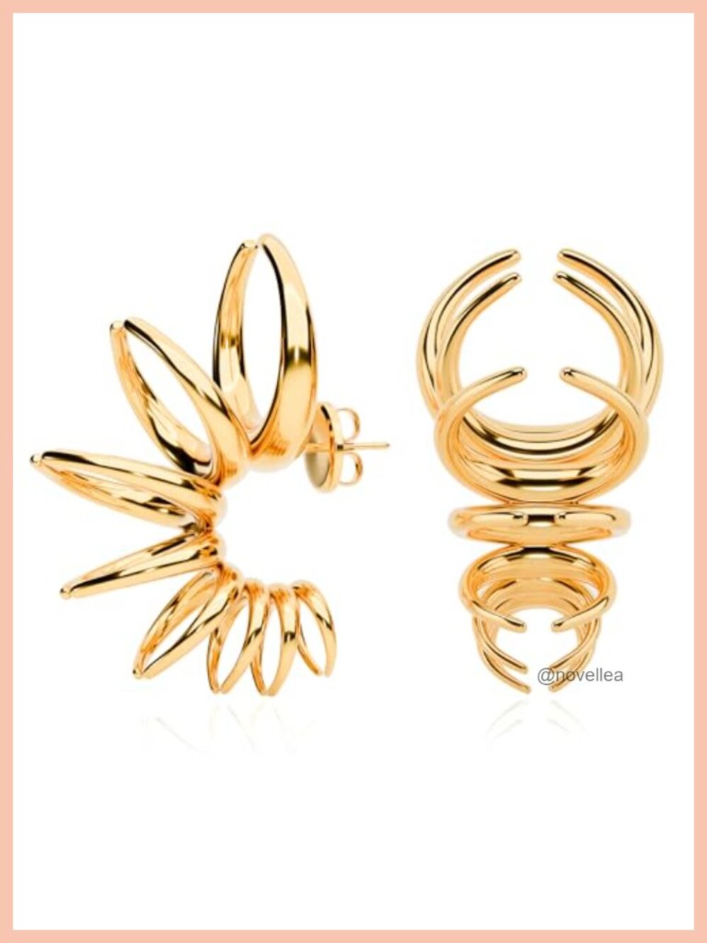 22K Gold Plated Spike Hoop Earrings for Women, 925 Sterling Silver Post,